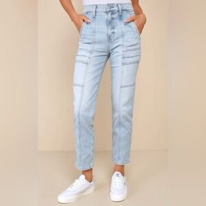 Daze Denim Straight Up Light Wash High-Rise StraightCropped Cargo Jeans
